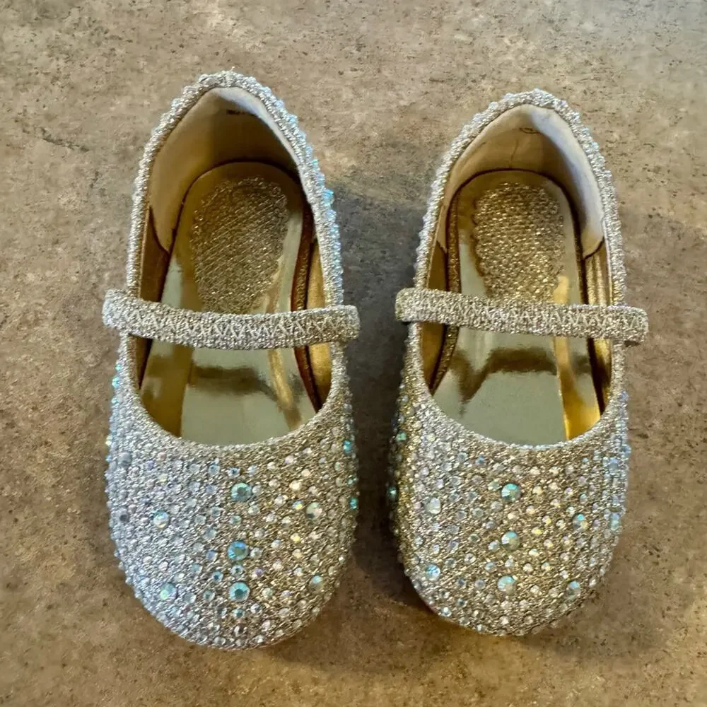 Adorable Dressy Gold Sparkle Mary Jane Flats, Infant Size 4 Girlie Glam ballet